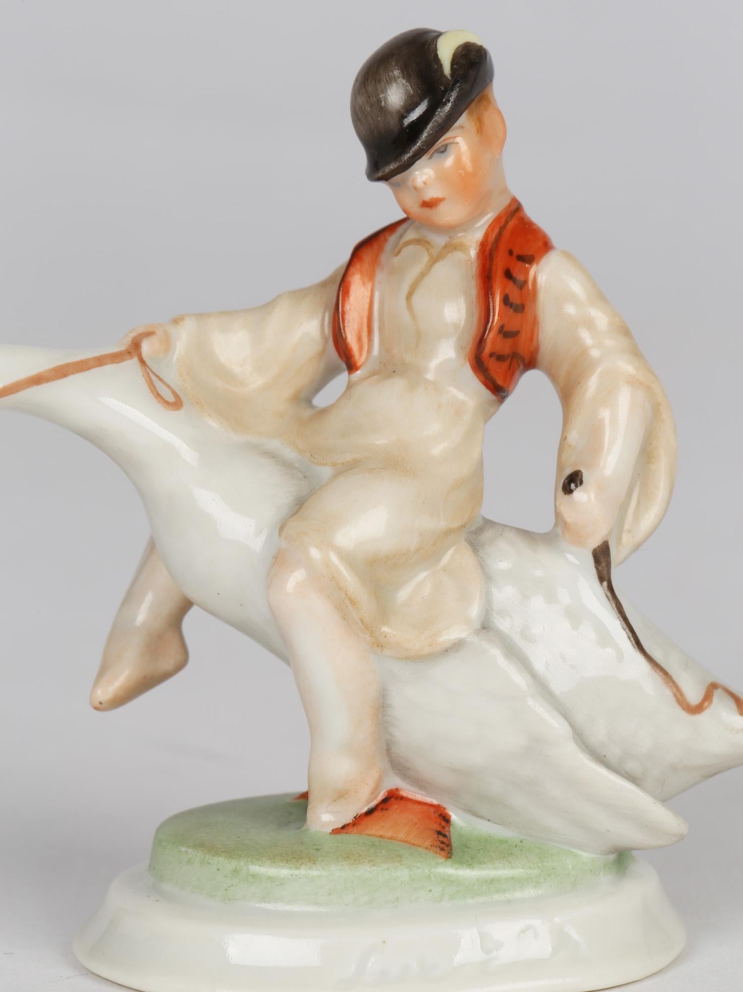 Herend Art Deco Porcelain Boy Riding Goose by Ludas Matyi 5