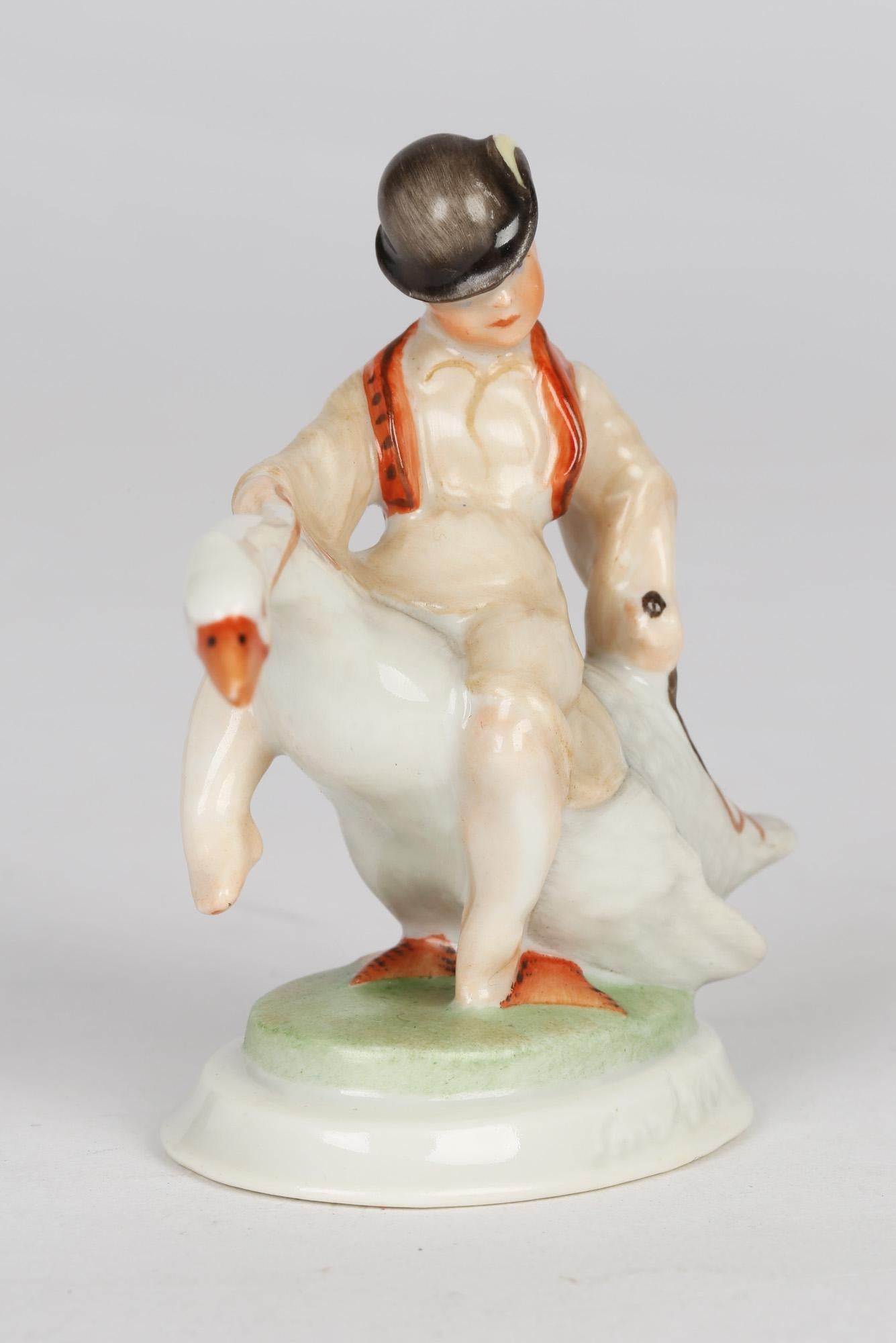 Herend Art Deco Porcelain Boy Riding Goose by Ludas Matyi 6