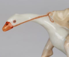 Herend Art Deco Porcelain Boy Riding Goose by Ludas Matyi