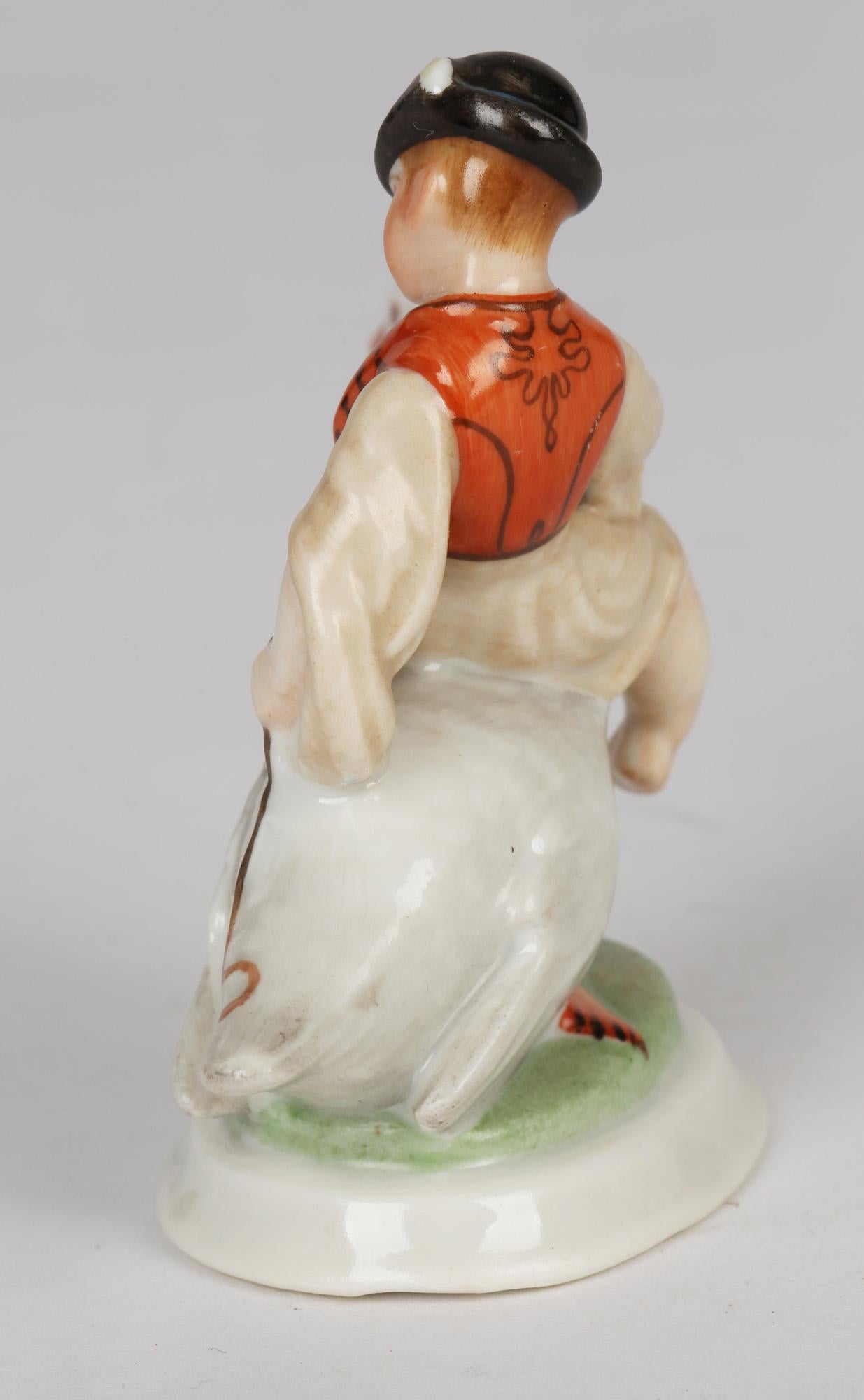 Herend Art Deco Porcelain Boy Riding Goose by Ludas Matyi In Good Condition In Bishop's Stortford, Hertfordshire