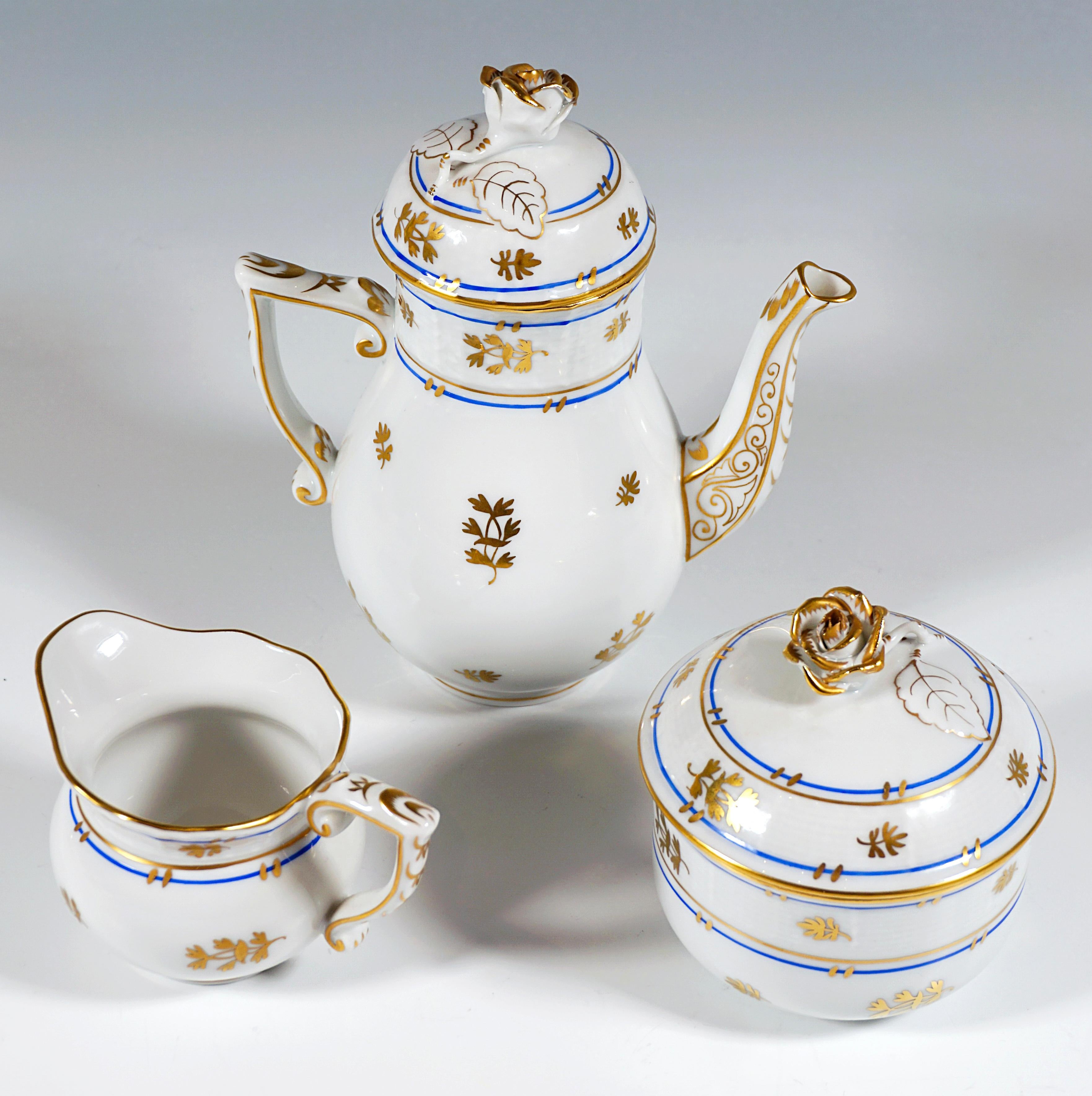 Other Herend Batthyany Blue Mocha Coffee Set For 6 Persons, Hungary, 20th Century