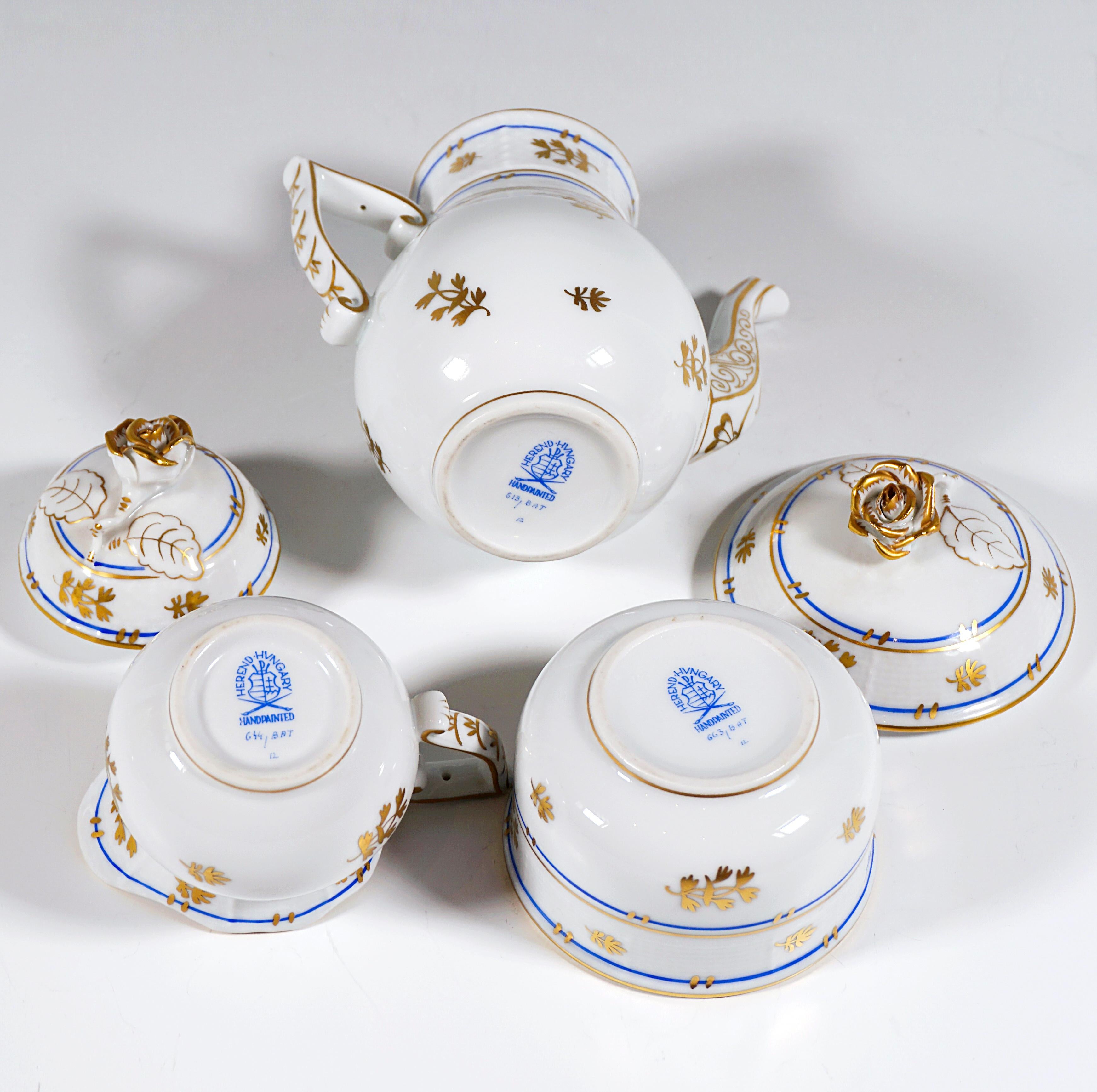 Hungarian Herend Batthyany Blue Mocha Coffee Set For 6 Persons, Hungary, 20th Century