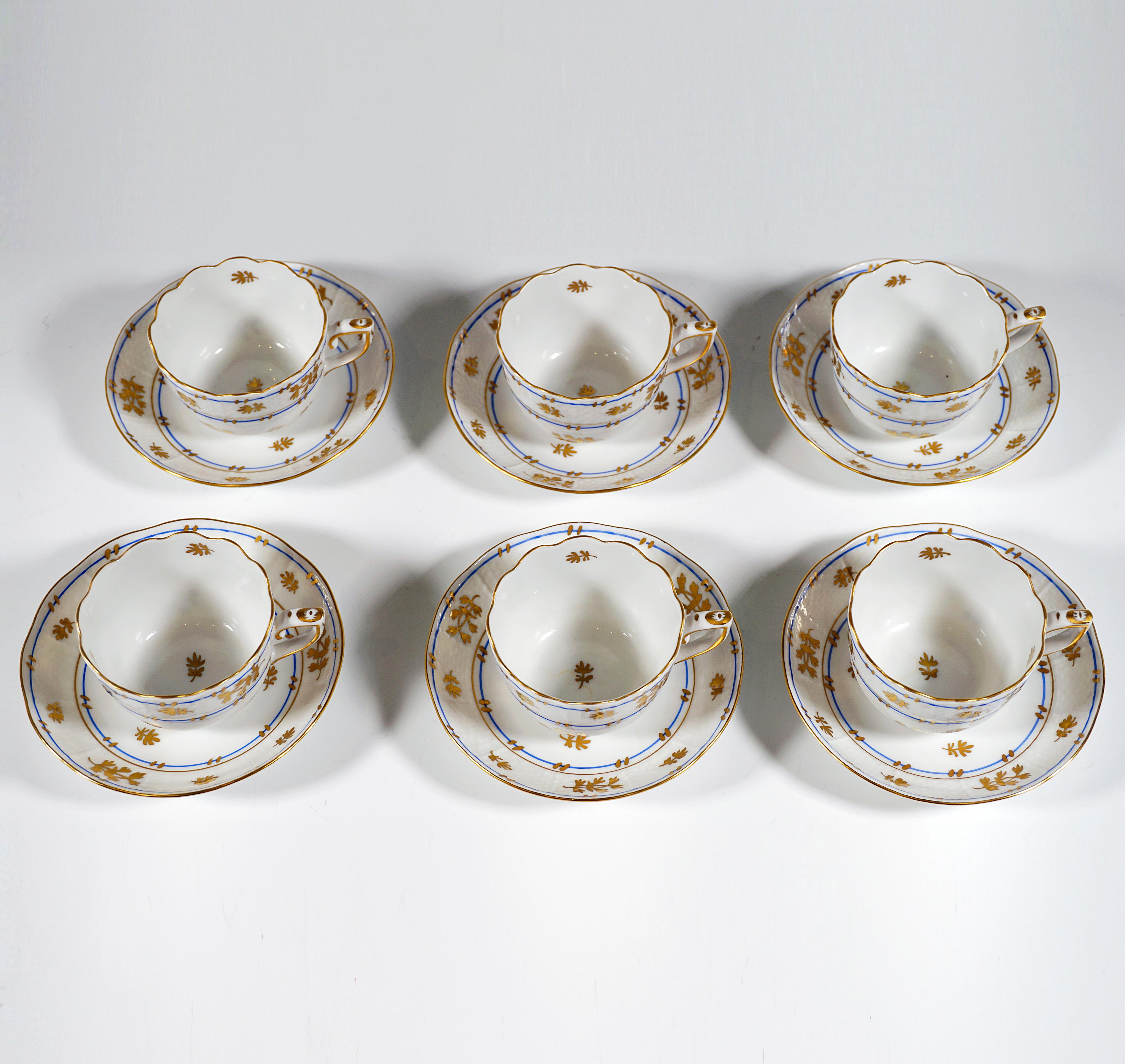 Painted Herend Batthyany Blue Mocha Coffee Set For 6 Persons, Hungary, 20th Century