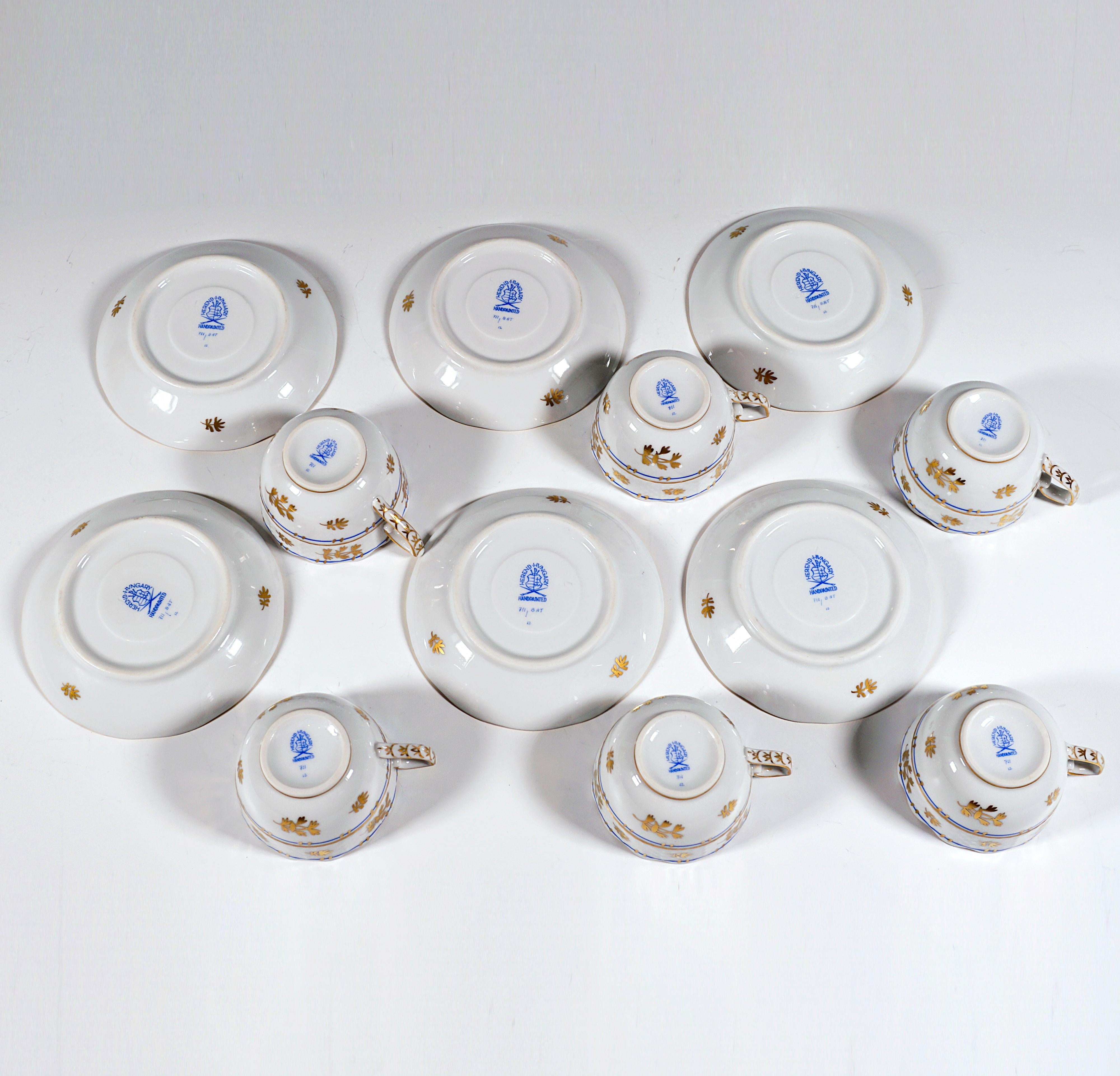Porcelain Herend Batthyany Blue Mocha Coffee Set For 6 Persons, Hungary, 20th Century