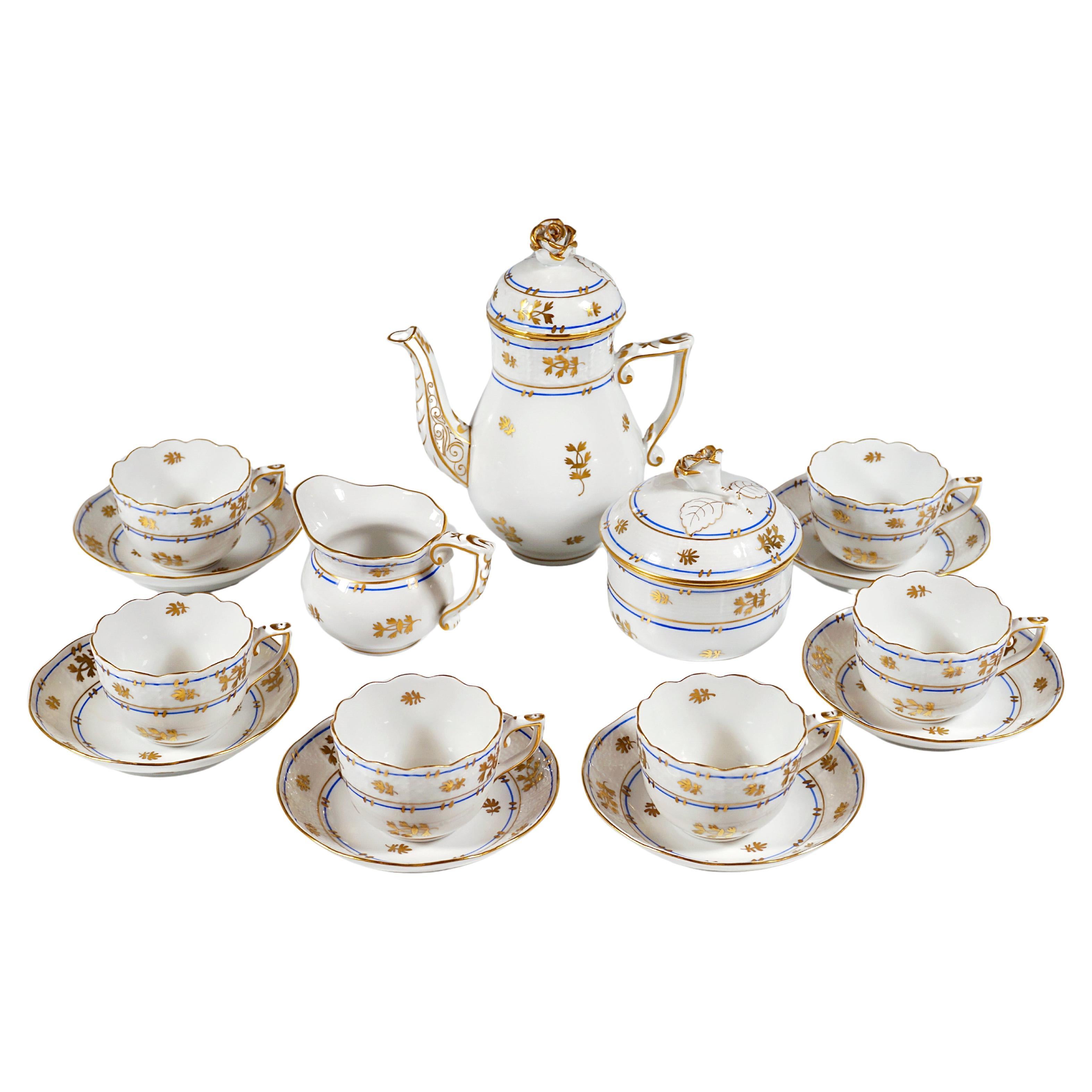 Herend Batthyany Blue Mocha Coffee Set For 6 Persons, Hungary, 20th Century