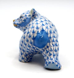 Herend Bear Figure with Blue Fishnet Decoration and Gilding