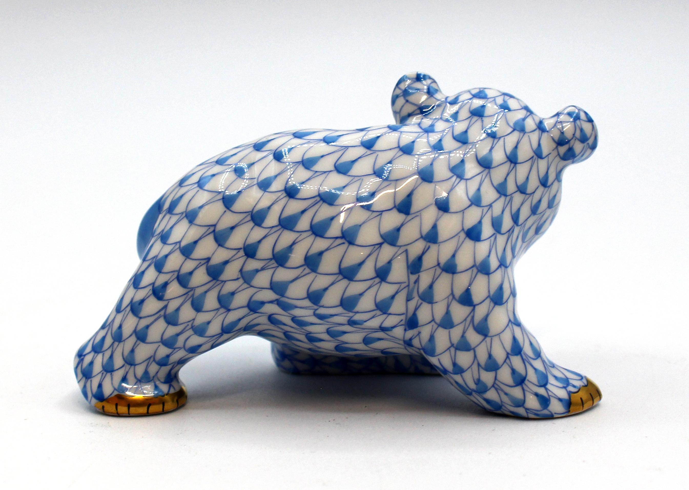Gilt Herend Bear Figure with Blue Fishnet Decoration and Gilding