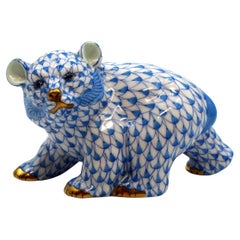 Herend Bear Figure with Blue Fishnet Decoration and Gilding
