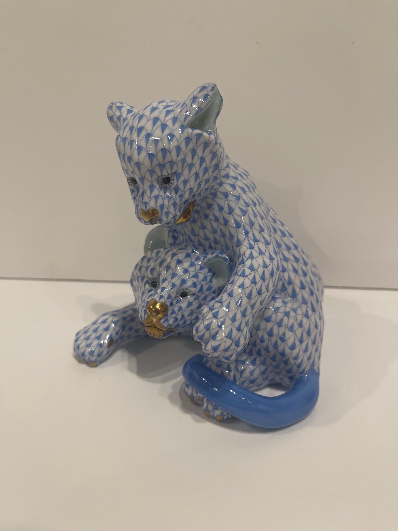 Hungarian Herend Blue and White Figure of Lion Cubs, 20th Century For Sale