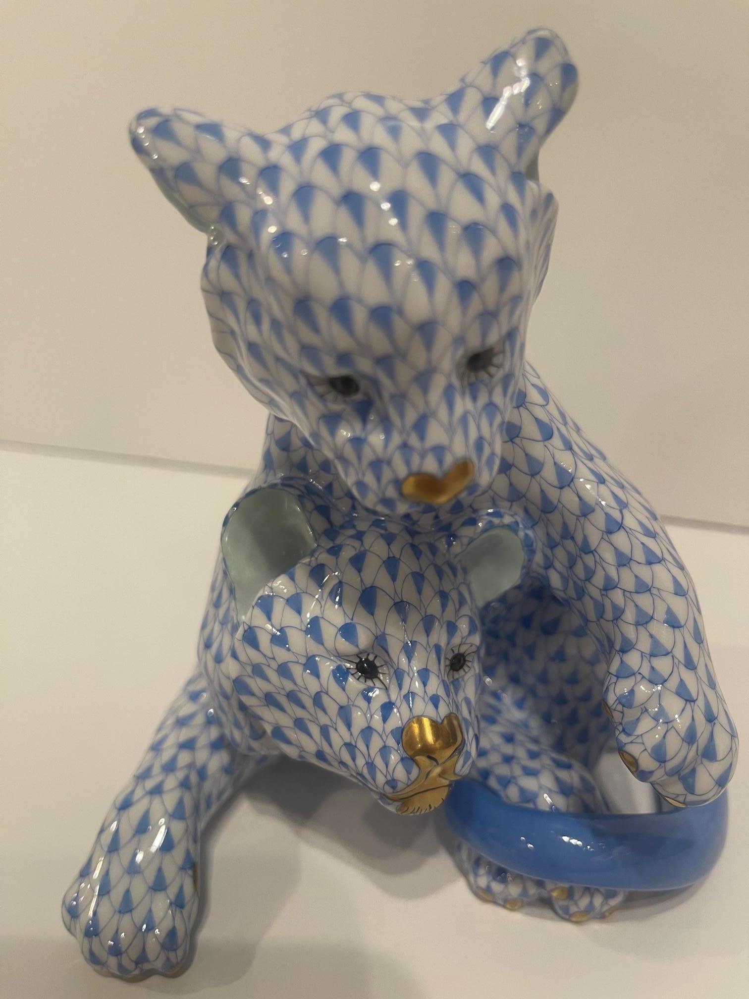 Herend Blue and White Figure of Lion Cubs, 20th Century For Sale 1