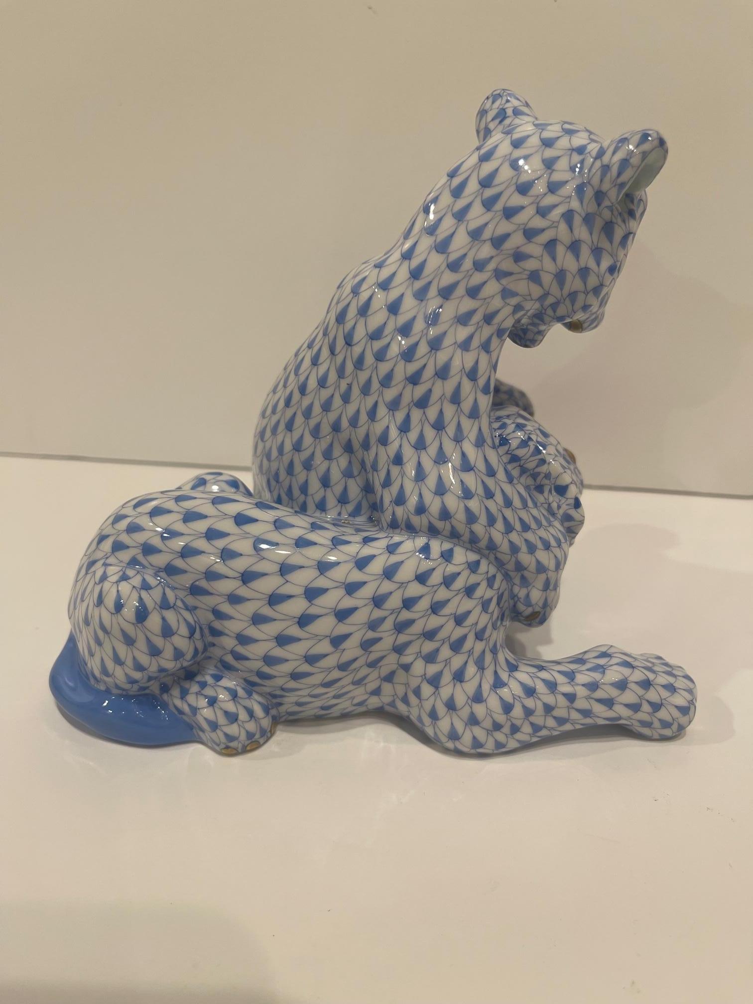 Herend Blue and White Figure of Lion Cubs, 20th Century For Sale 4
