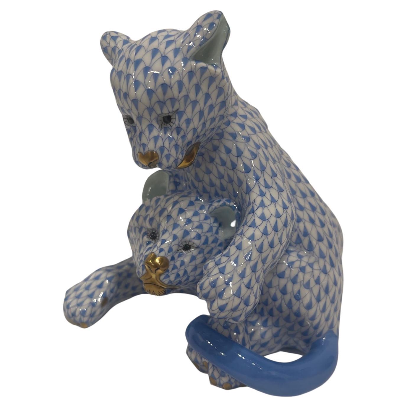 Herend Blue and White Figure of Lion Cubs, 20th Century For Sale