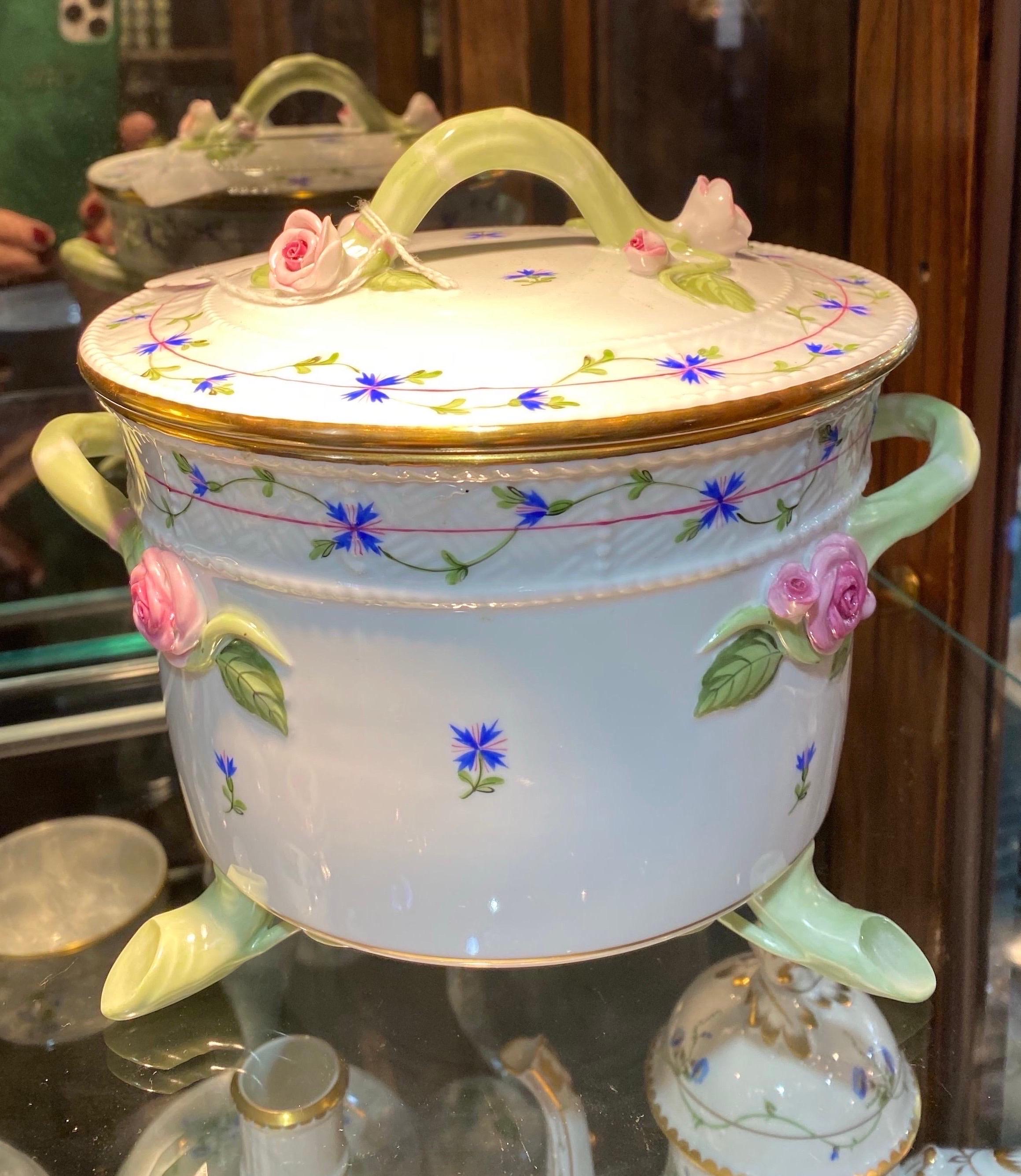 Hand-Painted Herend Blue Garland Lidded Biscuit Box For Sale