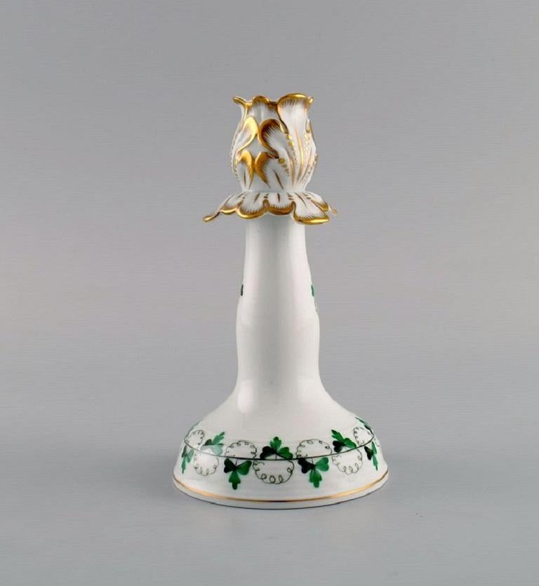 Herend Candlestick in HandPainted Porcelain with Gold Decoration For