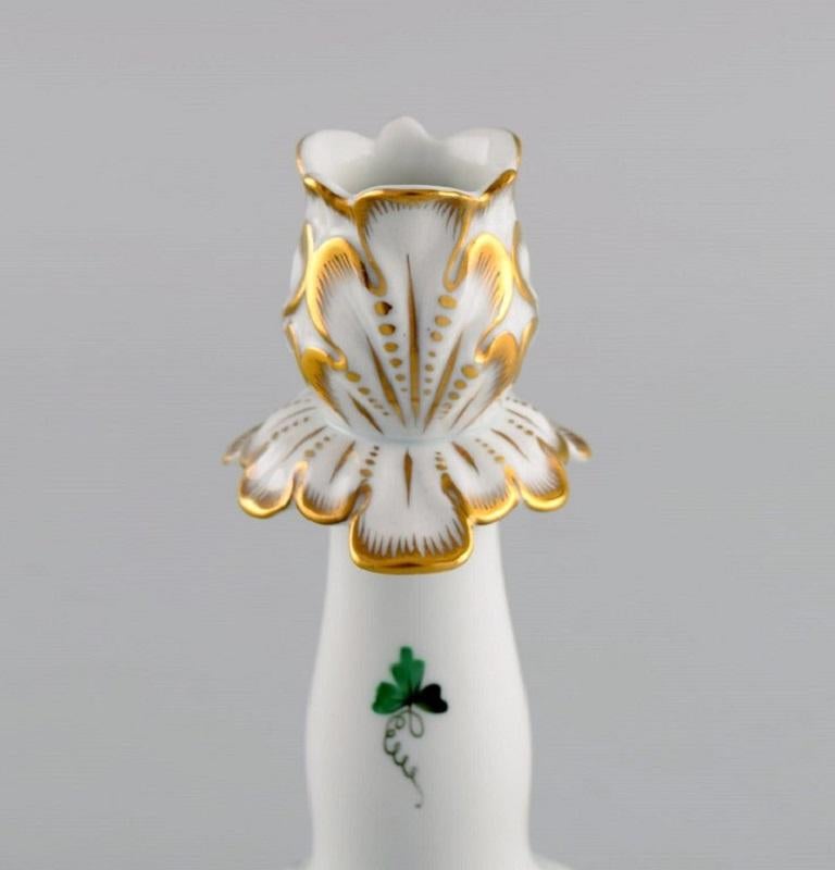 Hungarian Herend Candlestick in Hand-Painted Porcelain with Gold Decoration For Sale