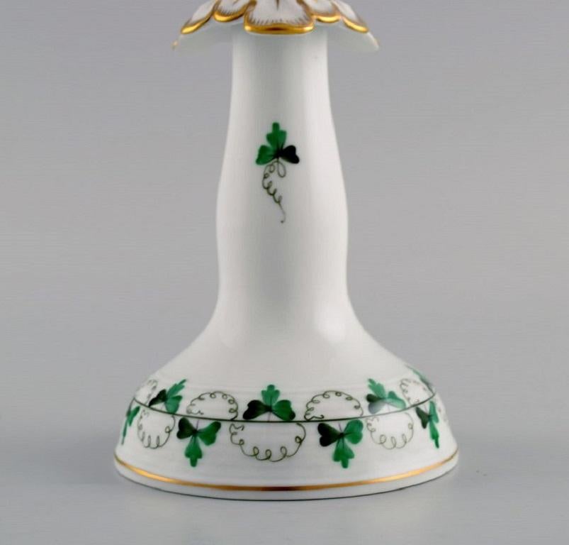 Glazed Herend Candlestick in Hand-Painted Porcelain with Gold Decoration For Sale