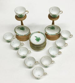 Herend "Chinese Bouquet Apponyi Green" 11 Mocca Cups and Saucers