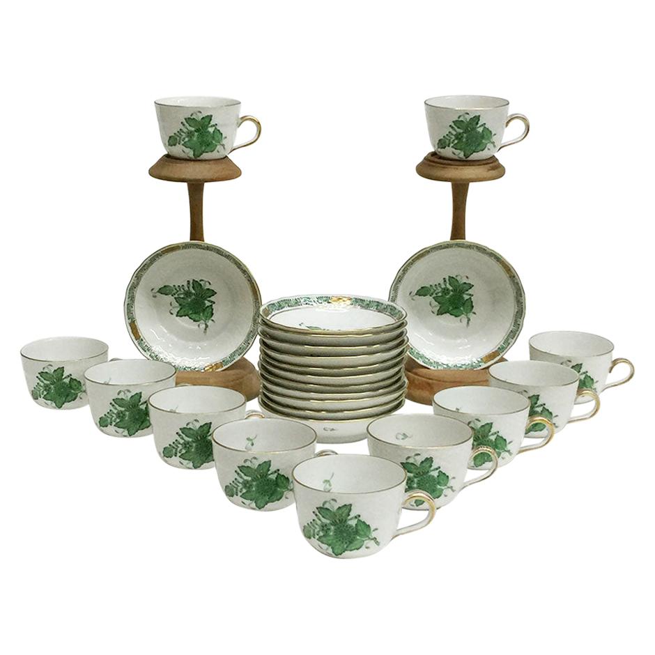 Herend "Chinese Bouquet Apponyi Green" 11 Mocca Cups and Saucers