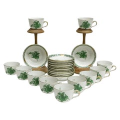 Vintage Herend "Chinese Bouquet Apponyi Green" 11 Mocca Cups and Saucers