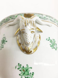 Herend "Chinese Bouquet Apponyi Green" 3 Cache Pots with Ram Head Handles