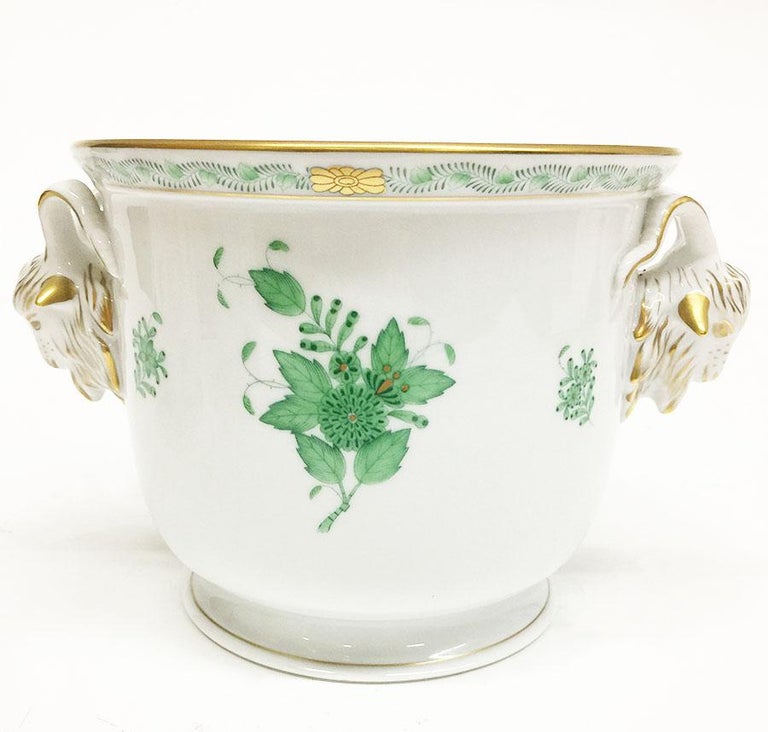 Herend "Chinese Bouquet Apponyi Green" 3 Cache Pots with Ram Head