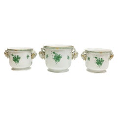 Herend "Chinese Bouquet Apponyi Green" 3 Cache Pots with Ram Head Handles