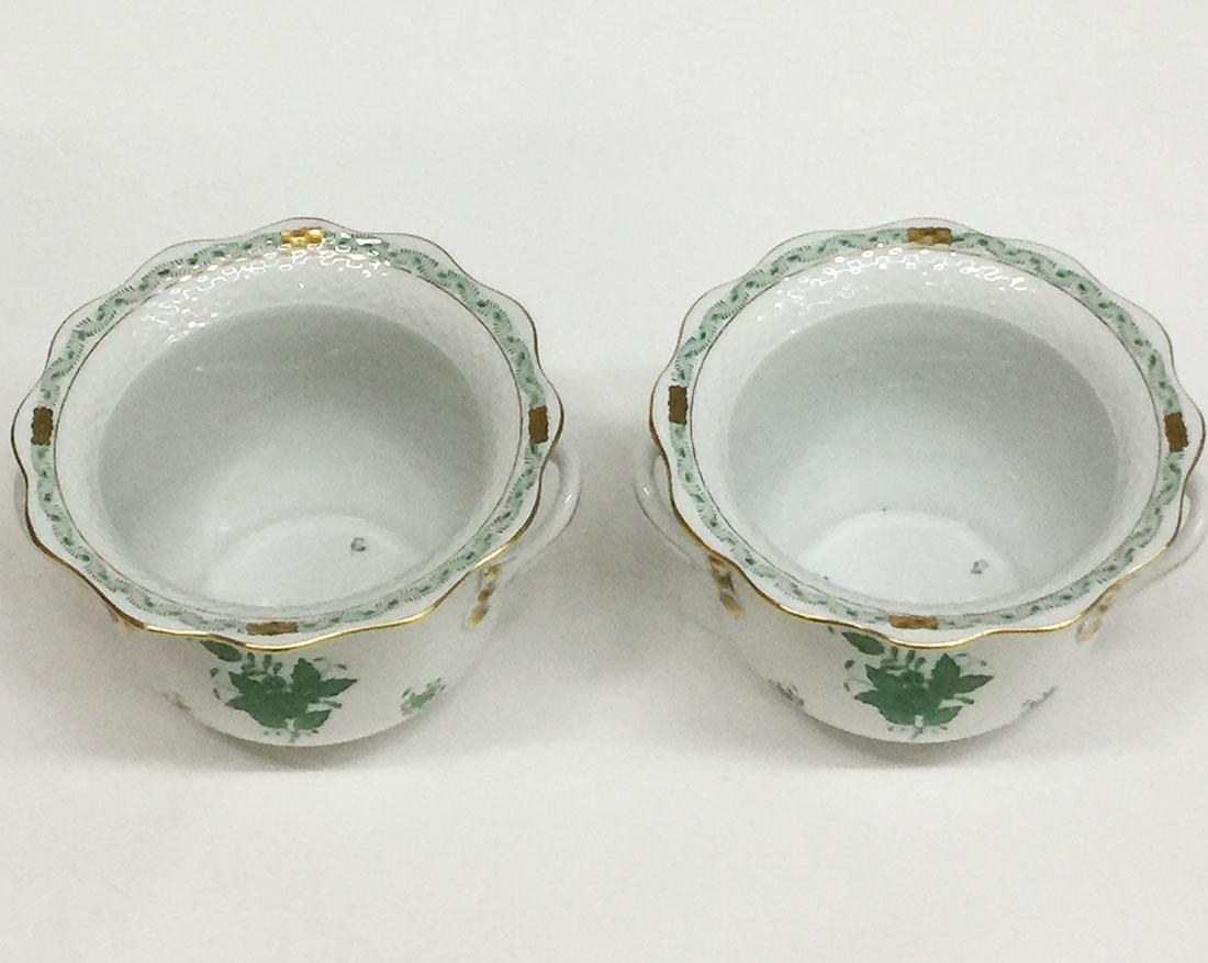 Herend Ungarn Porzellan „Chinesischer Blumenstrauß Apponyi Grün“ Übertöpfe (Ungarisch) im Angebot