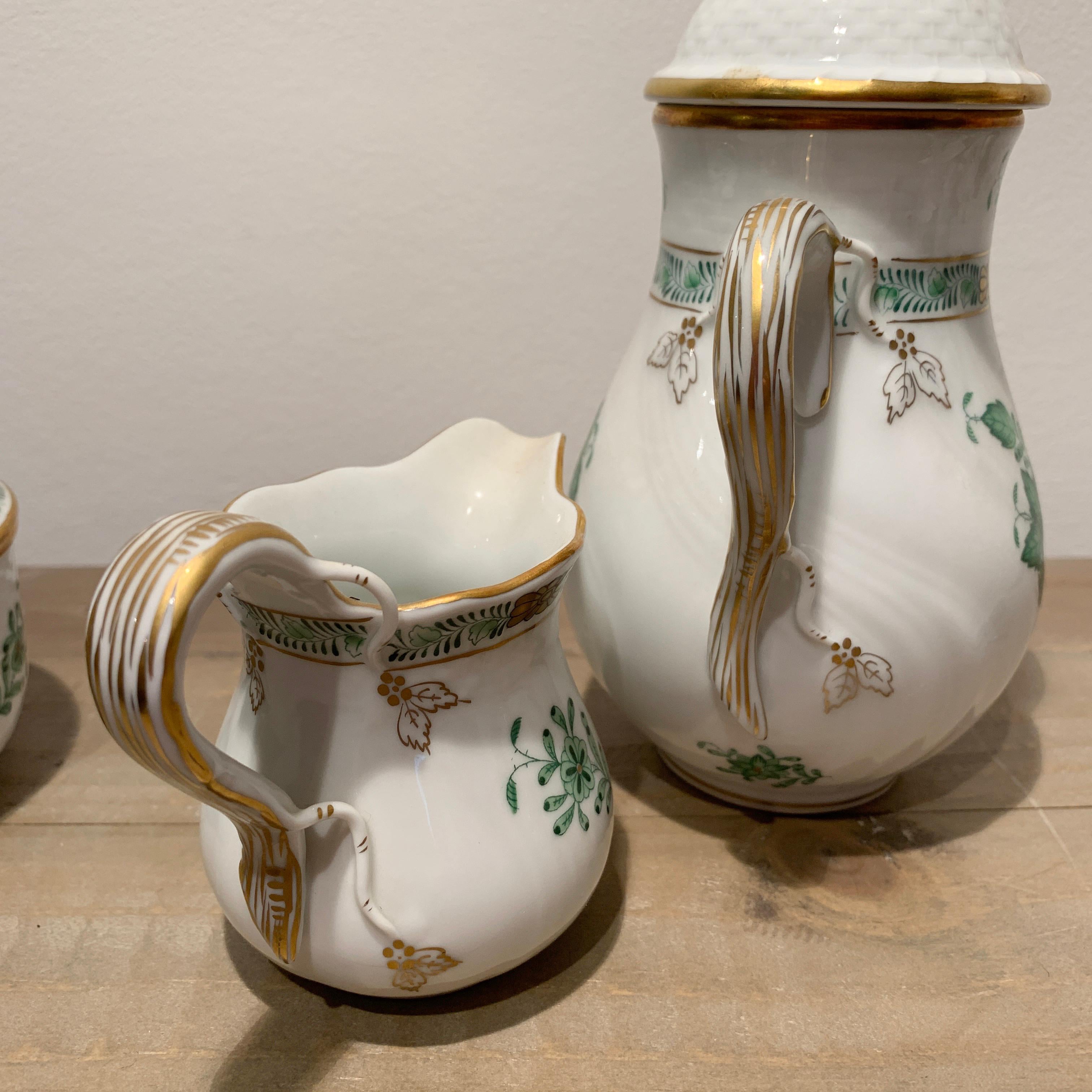 Herend Chinese Bouquet Apponyi White and Green Coffee Set, circa 1950s For Sale 3