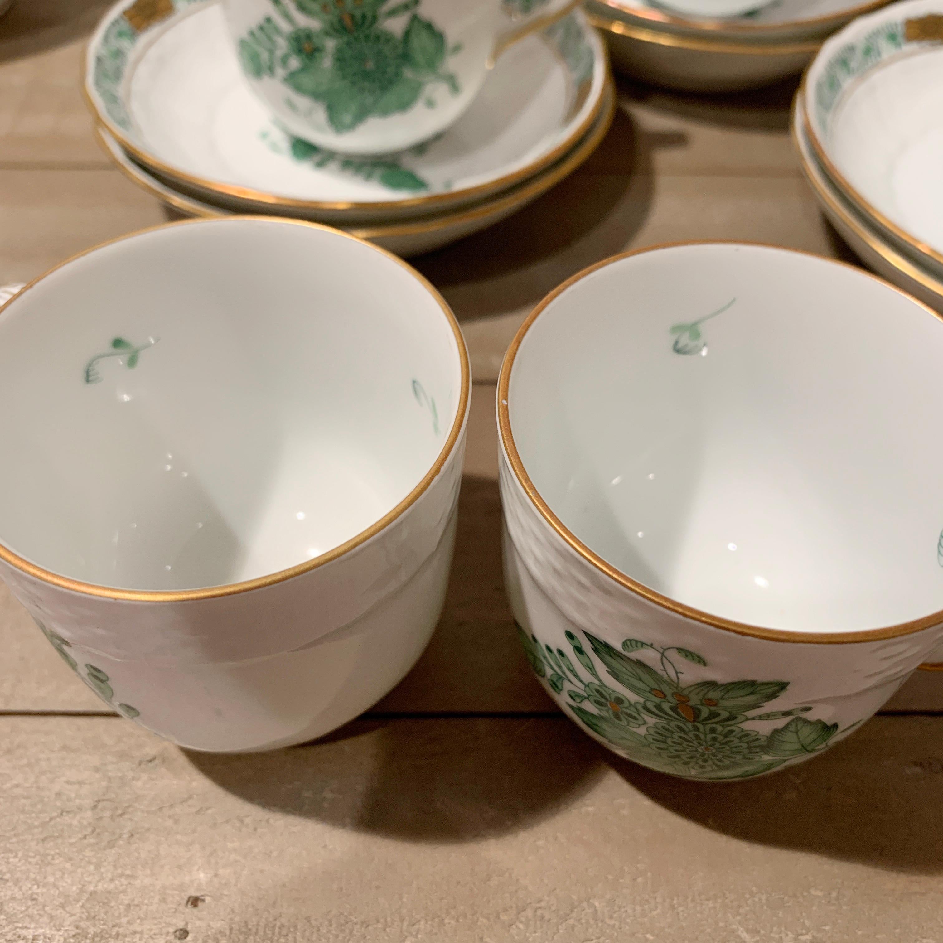 Herend Chinese Bouquet Apponyi White and Green Coffee Set, circa 1950s For Sale 4