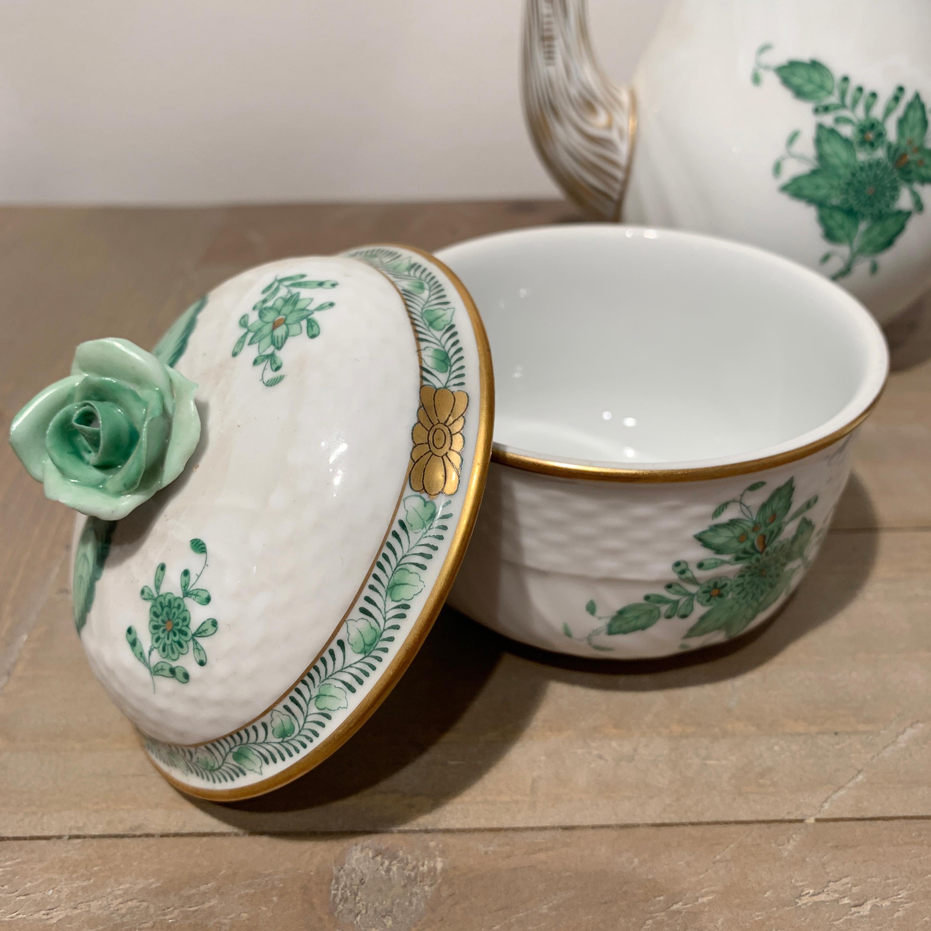 Herend Chinese Bouquet Apponyi White and Green Coffee Set, circa 1950s For Sale 2