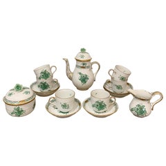 Retro Herend Chinese Bouquet Apponyi White and Green Coffee Set, circa 1950s