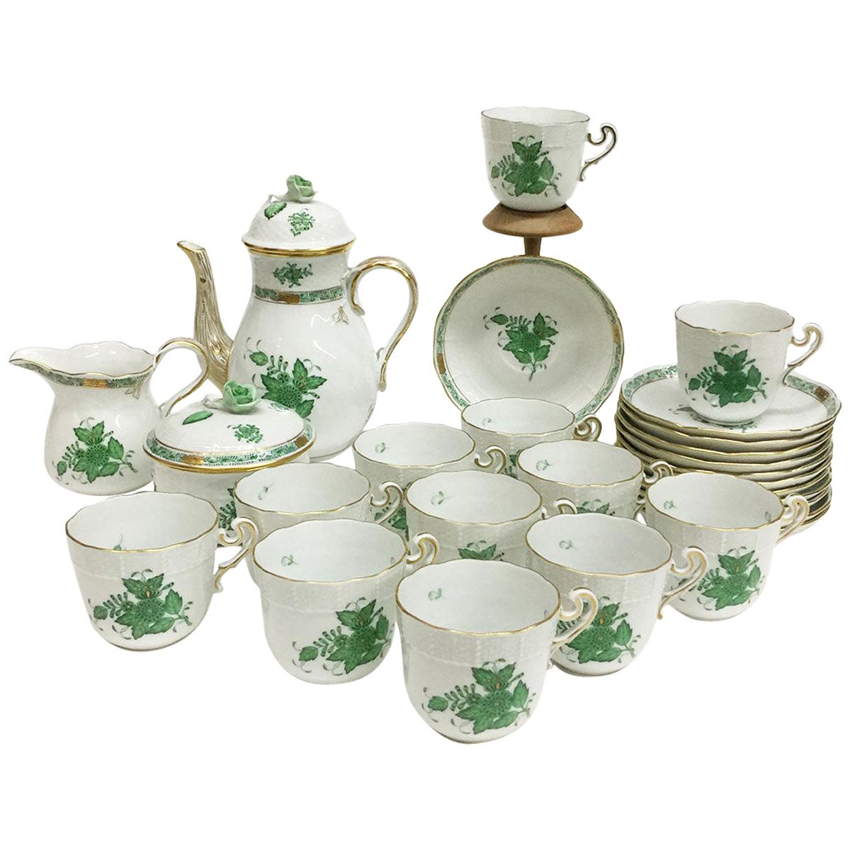 Herend "Chinese Bouquet Apponyi Green" Coffee Set