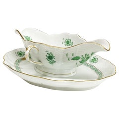 Herend "Chinese Bouquet Apponyi Green" Gravy Boat with Fixed Stand