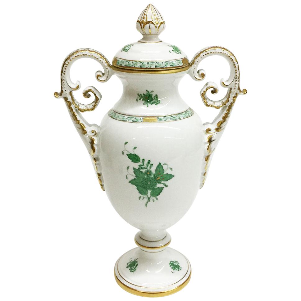 Herend "Chinese Bouquet Apponyi Green" Lidded Vase