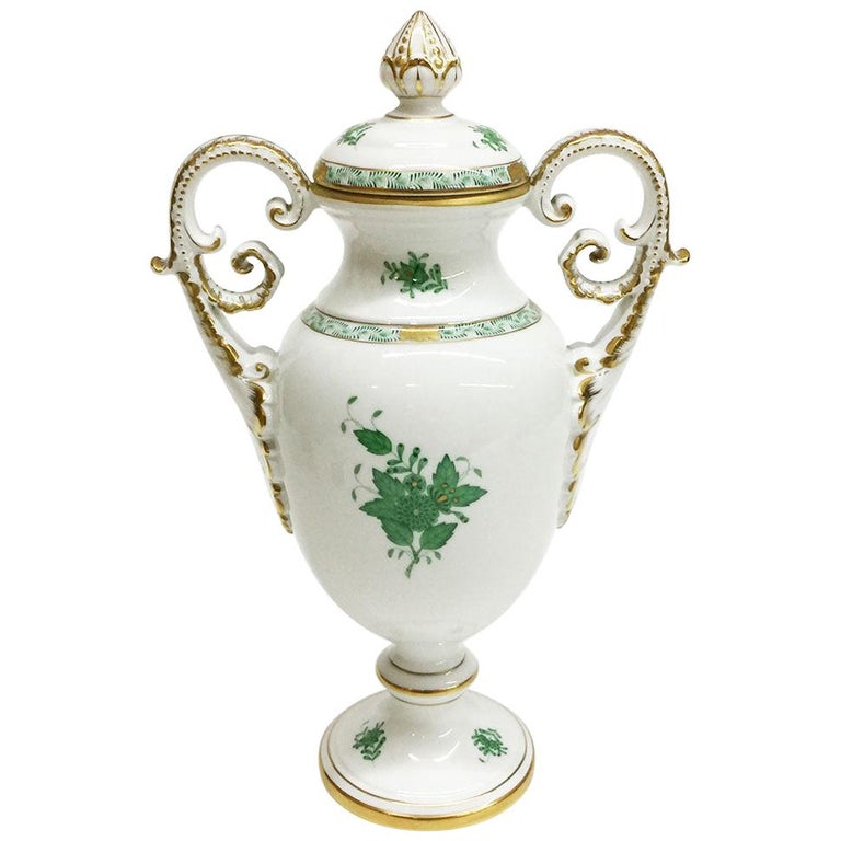 Herend "Chinese Bouquet Apponyi Green" Lidded Vase For Sale at 1stDibs