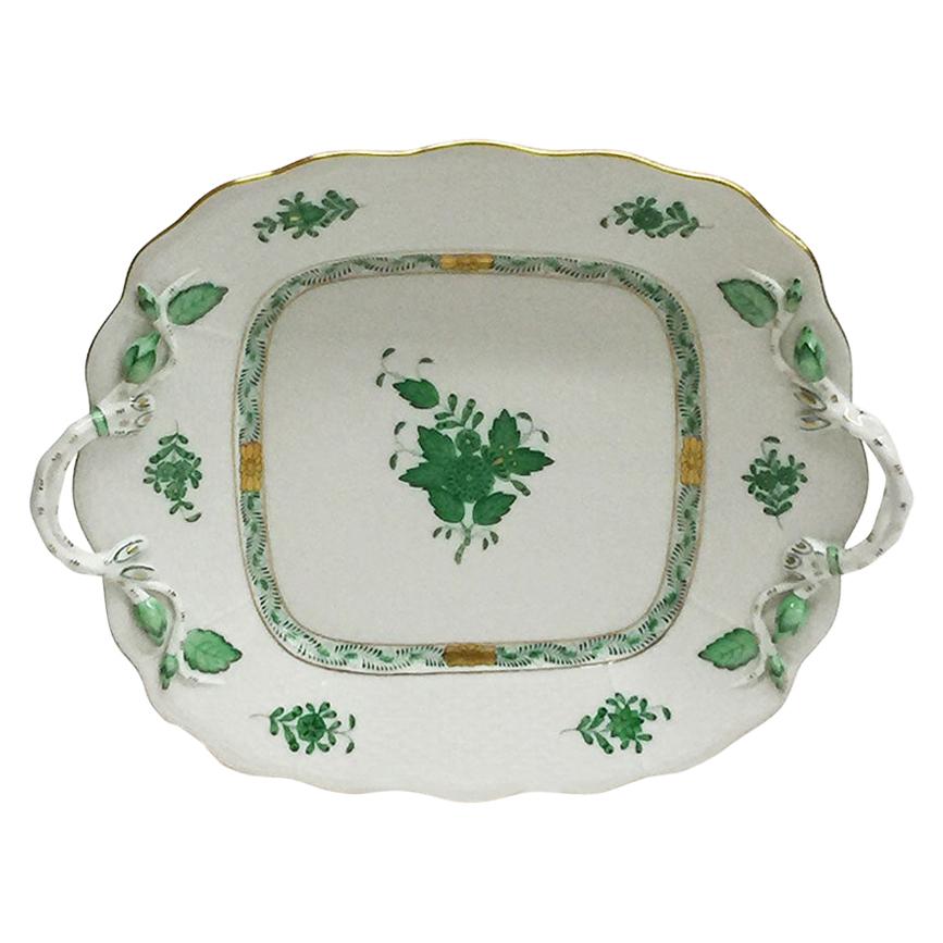 Herend "Chinese Bouquet Apponyi Green" Serving Plate with Handles For Sale