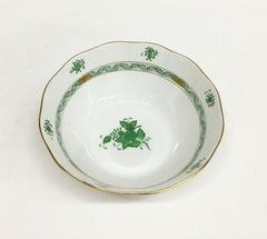 Herend "Chinese Bouquet Apponyi Green" Small Bonbon Set, Woven Basket and a Bowl