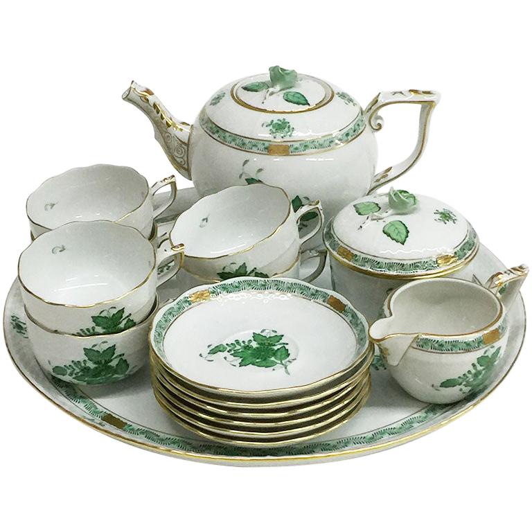 Herend "Chinese Bouquet Apponyi Green" Tea Set