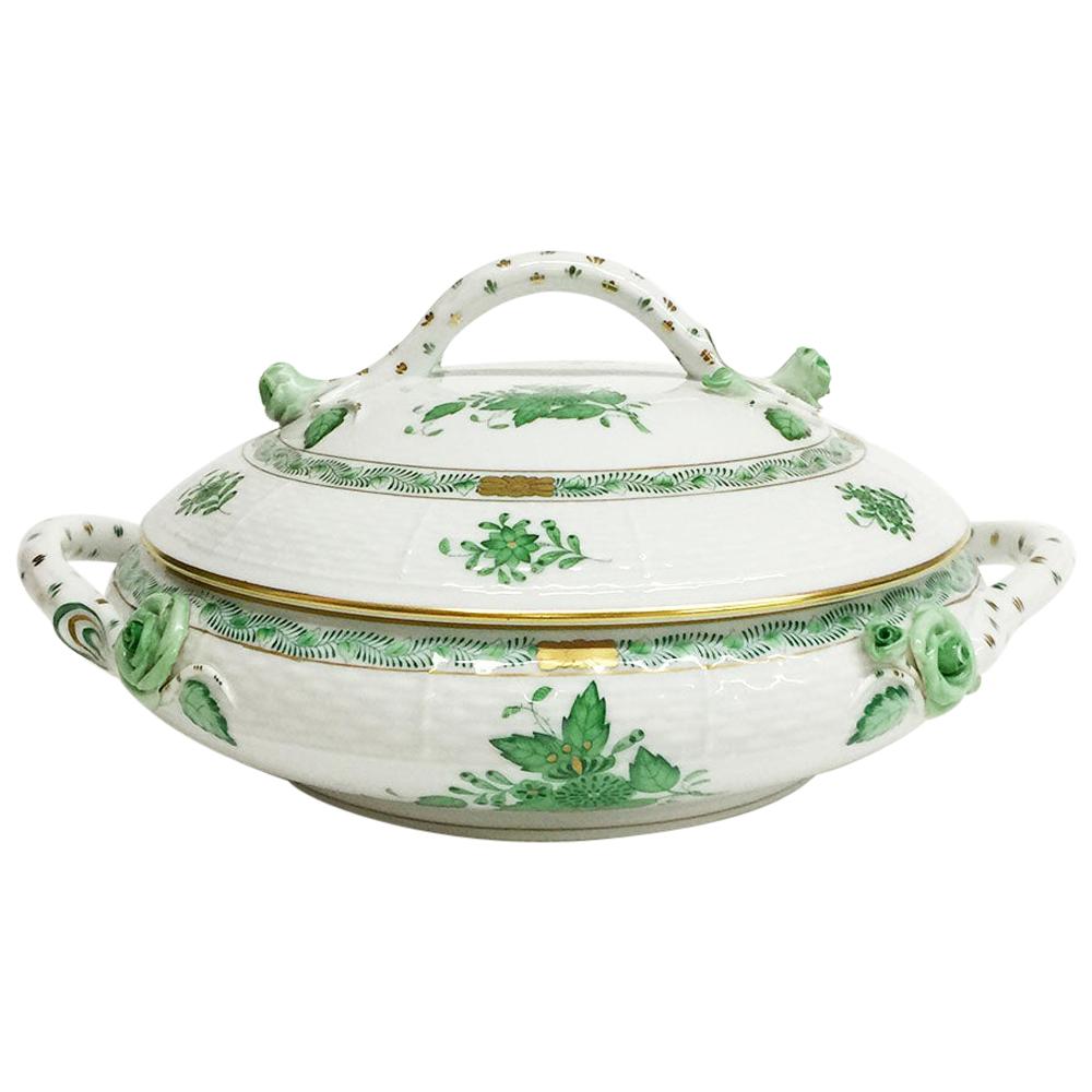 Herend "Chinese Bouquet Apponyi Green" Tureen with Handles