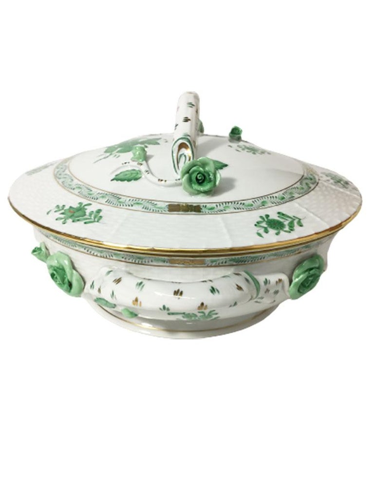 Herend porcelain "Chinese Bouquet Apponyi Green" Tureens with Handles