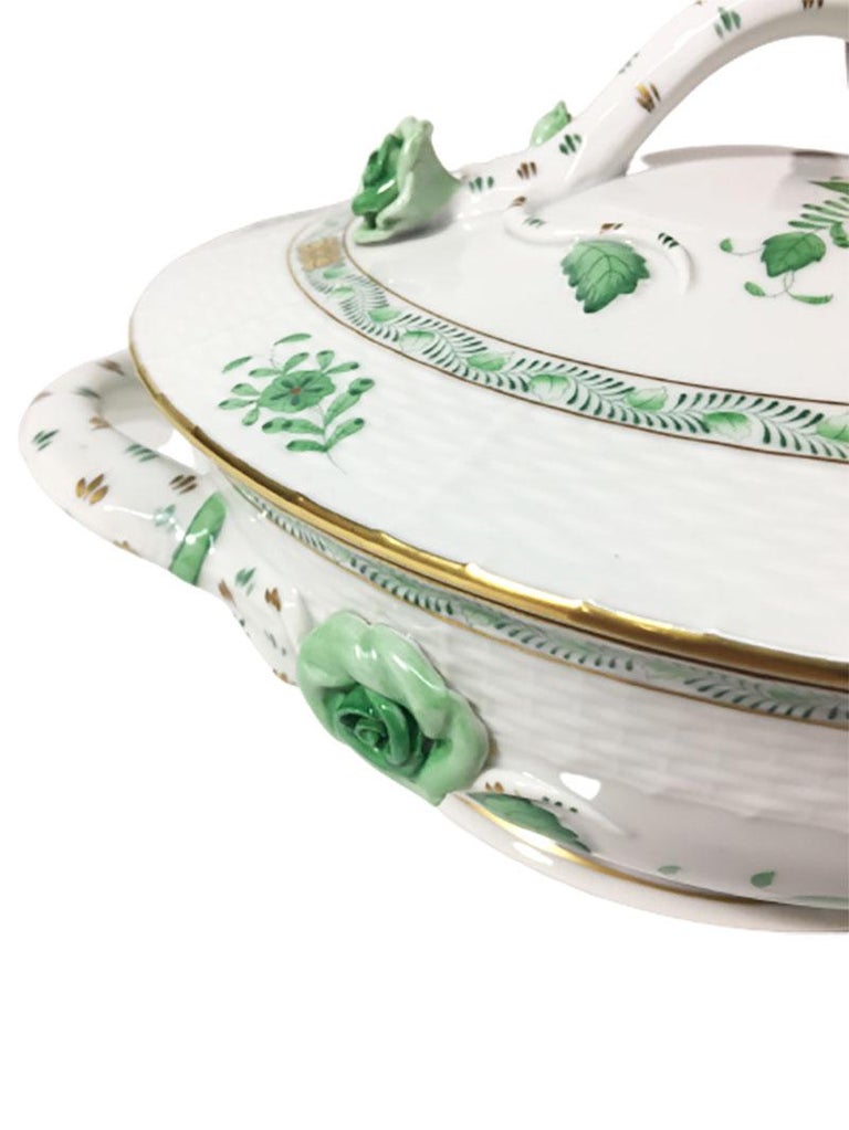 Herend porcelain "Chinese Bouquet Apponyi Green" Tureens with Handles