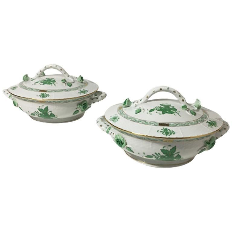 Herend porcelain "Chinese Bouquet Apponyi Green" Tureens with Handles
