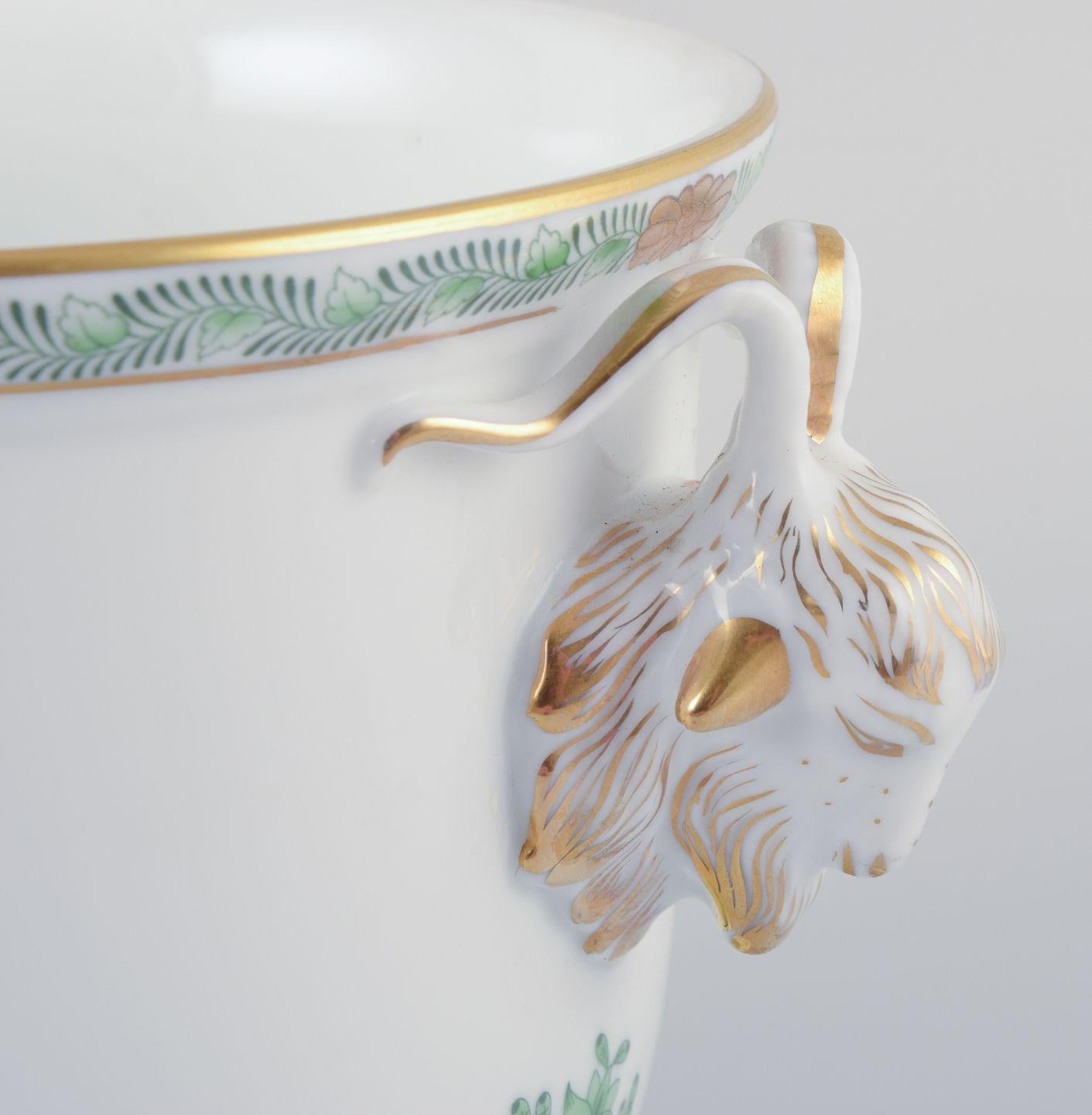 Hungarian Herend, Chinese Bouquet porcelain flower pot. Handles in the shape of rams. For Sale