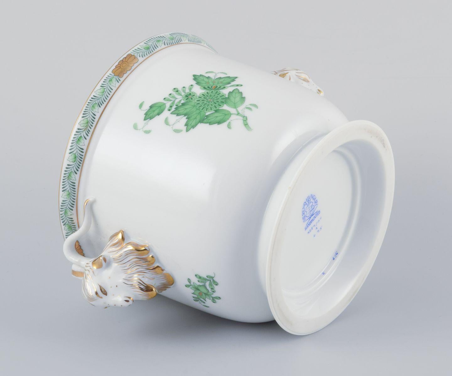 20th Century Herend, Chinese Bouquet porcelain flower pot. Handles in the shape of rams. For Sale