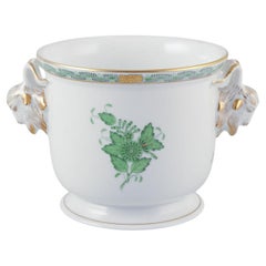 Herend, Chinese Bouquet porcelain flower pot. Handles in the shape of rams.