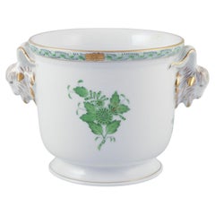 Herend, Chinese Bouquet porcelain flower pot. Handles in the shape of rams.