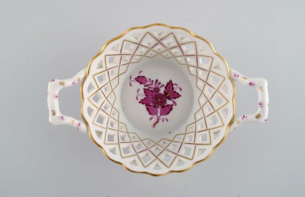 20th Century Herend Chinese Bouquet Raspberry, Champagne Cooler and Small Bowl For Sale