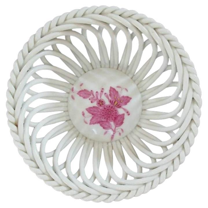 HEREND - Bouquet chinois - framboise - Panier rond ajouré - Hongrie - C. 1976 en vente