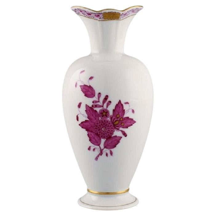 Herend Chinese Bouquet Raspberry Vase in Hand-Painted Porcelain