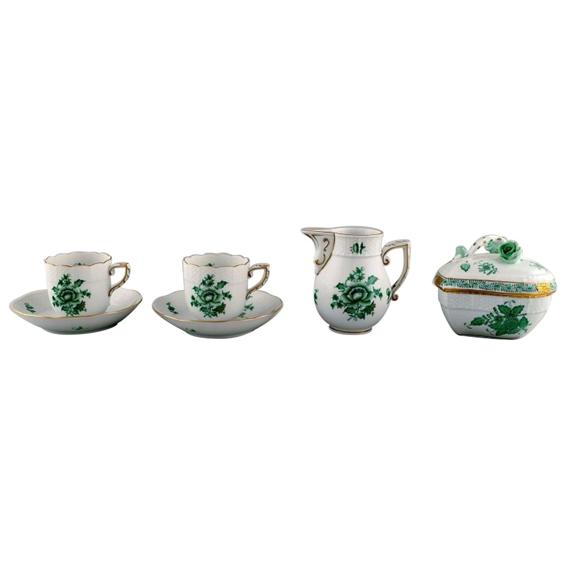 Herend "Chinese Bouquet", Two Coffee Cups with Saucers and Sugar / Cream Set